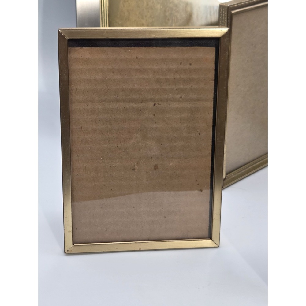 Lot of 4 Vintage Picture Frames Hinge Free Standing Gold Tone Metal MCM Embossed - Picture 3 of 8